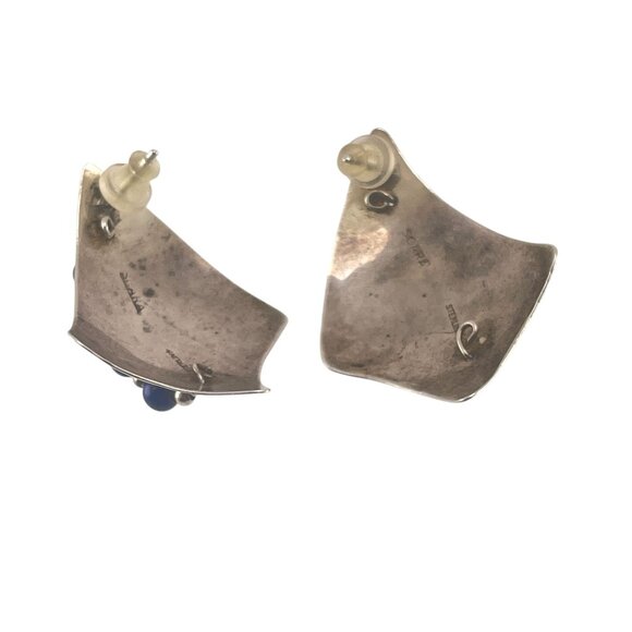 Scara Sterling Handmade Vintage Lapis Lazuli Beaded Post Earrings 1 3/4" - Picture 6 of 8